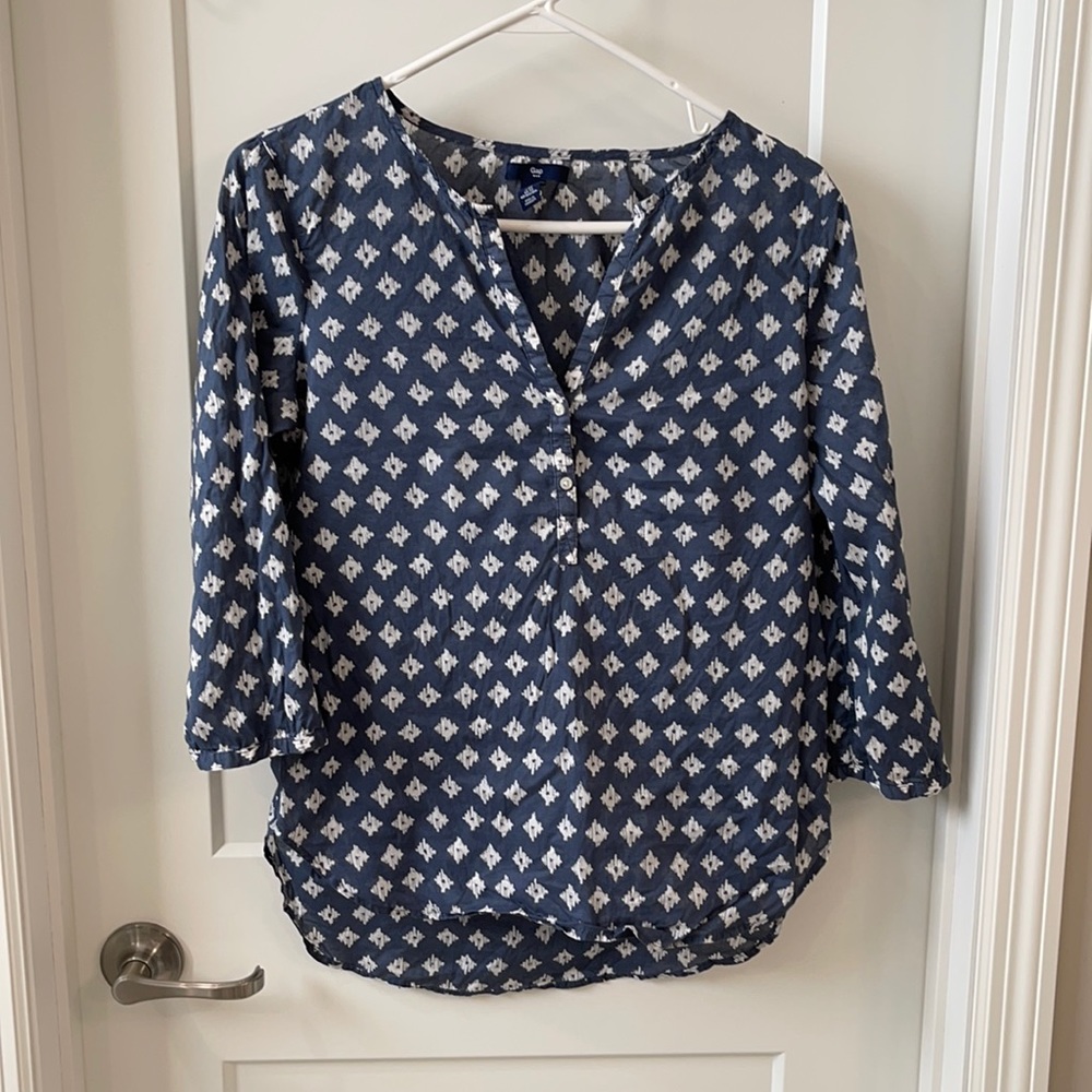 Slate colored blouse with pattern